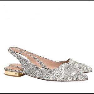Tory Burch Slingback Pointed Toe Snakeskin Leather Flats